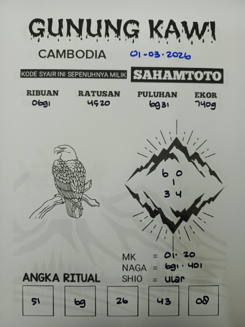 Syair Gunung Kawi CAMBODIA Pools Hari ini MINGGU 01 MARET 2026