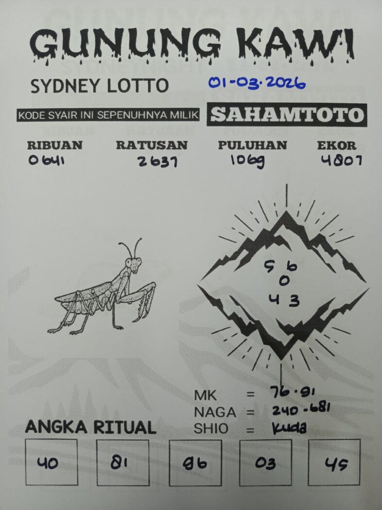 Syair Gunung Kawi SYDNEY LOTTO Hari ini MINGGU 01 MARET 2026