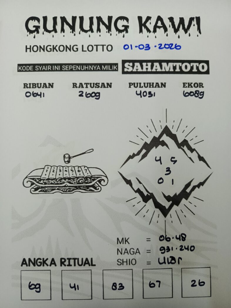 Syair Gunung Kawi HONGKONG LOTTO Hari ini MINGGU 01 MARET 2026