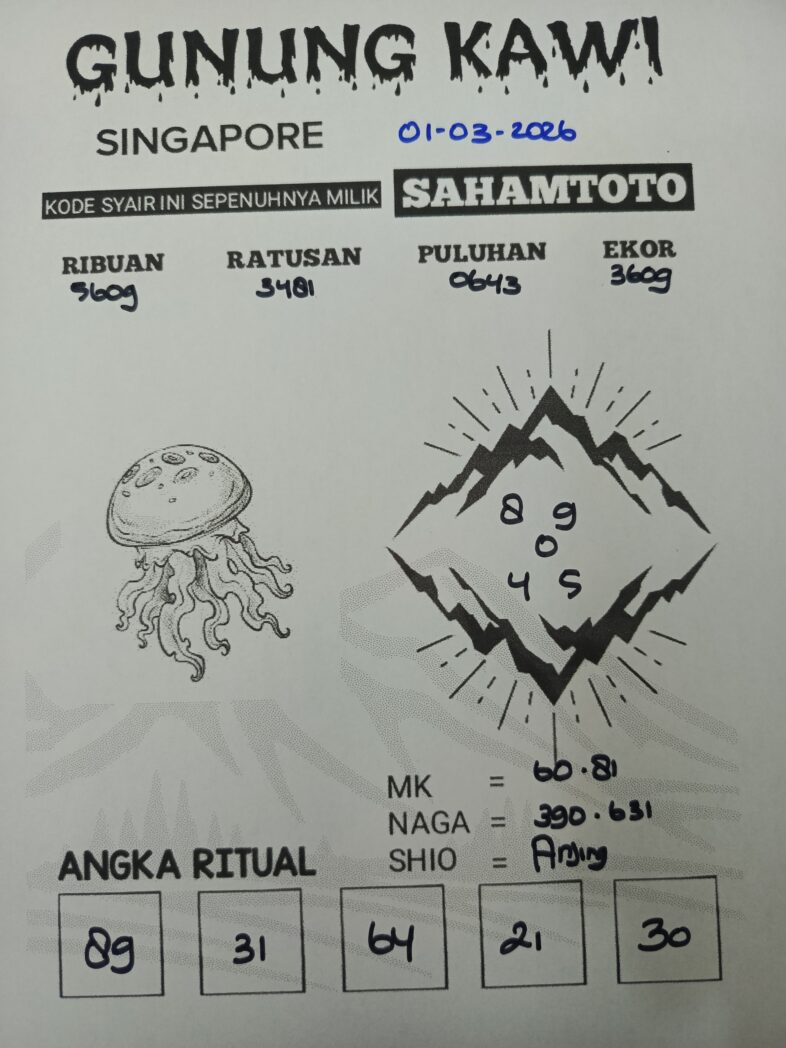 Syair Gunung Kawi SINGAPORE Pools Hari ini MINGGU 01 MARET 2026