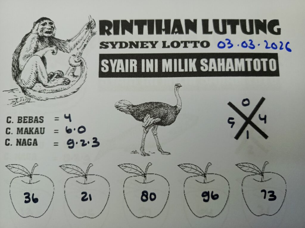 Syair Rintihan Lutung SYDNEY LOTTO Hari ini SELASA 02 MARET 2026
