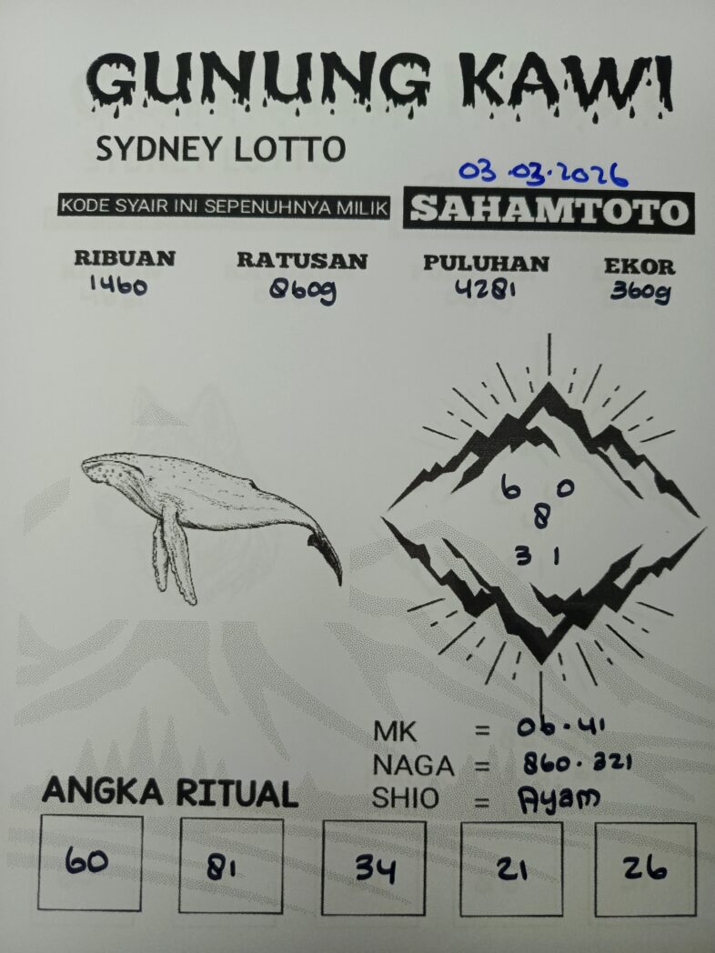Syair Gunung Kawi SYDNEY LOTTO Hari ini SELASA 02 MARET 2026
