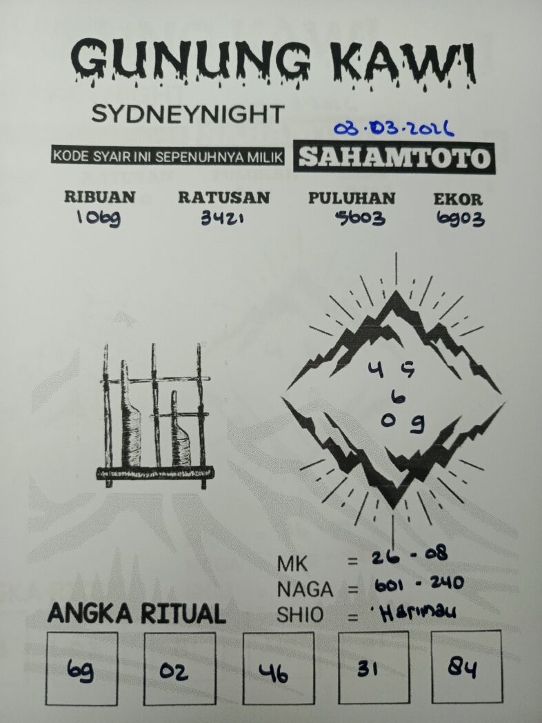 Syair Gunung Kawi SydneyNight Hari ini Selasa, 03 Maret 2026