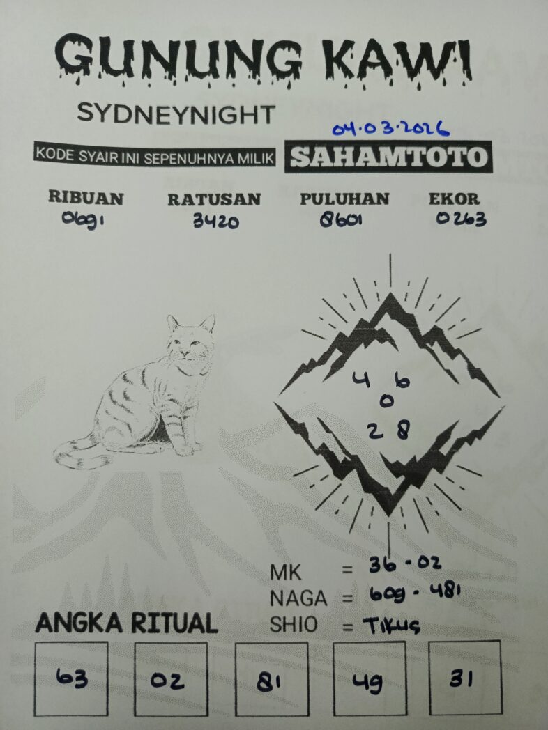Syair Gunung Kawi SydneyNight Hari ini Rabu, 04 Maret 2026