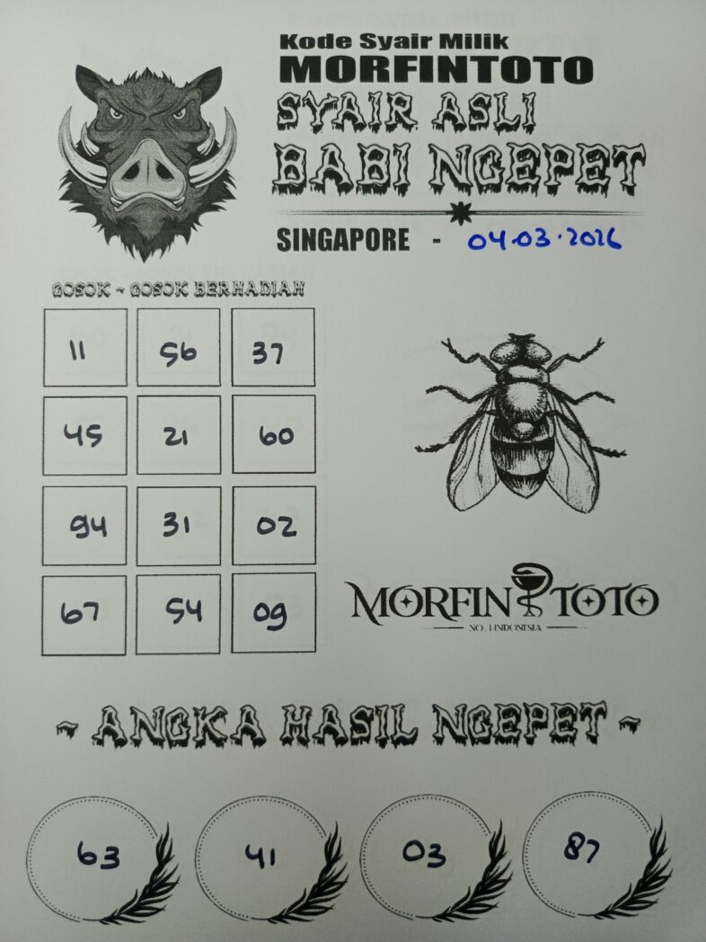 SYAIR TOGEL SINGAPORE BABI NGEPET 04 MARET 2046