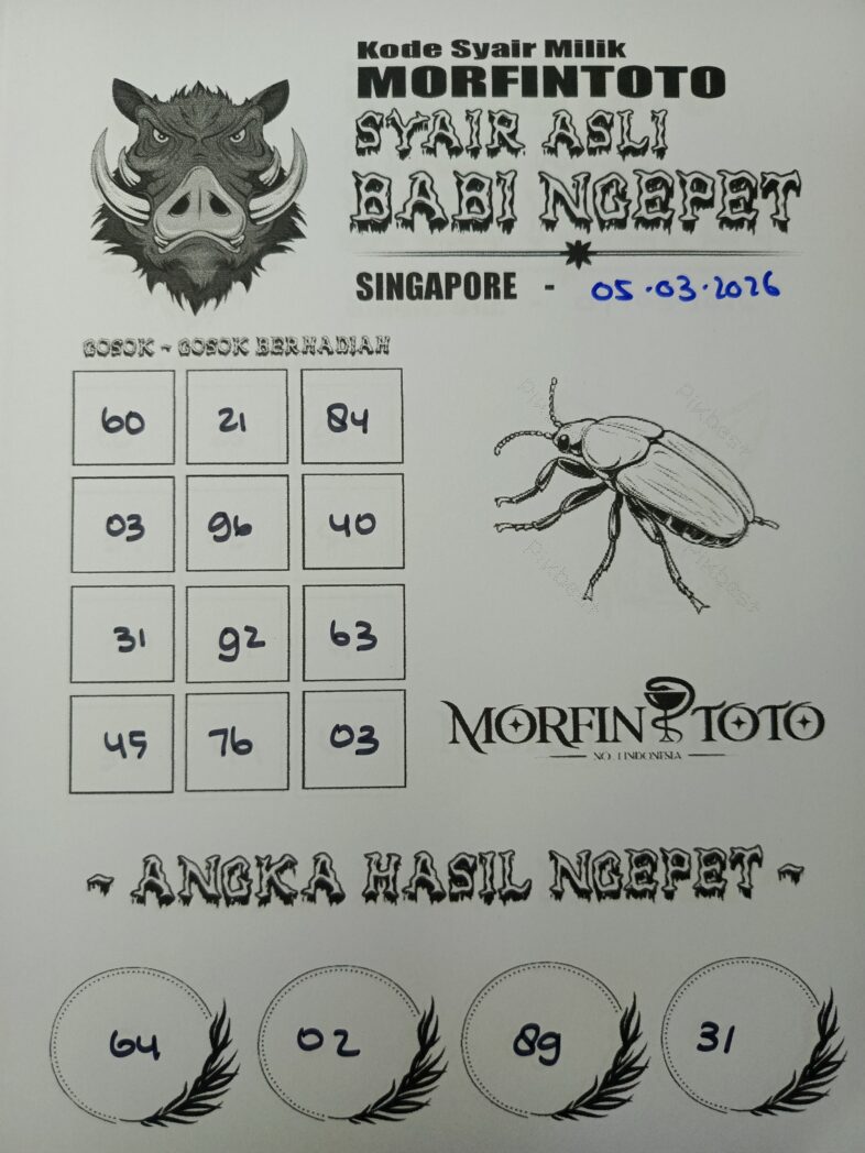 SYAIR TOGEL SINGAPORE BABI NGEPET 05 MARET 2026