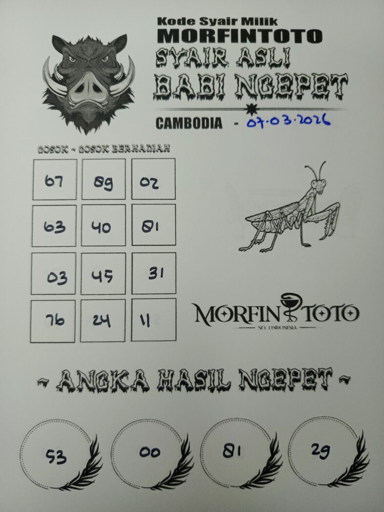 SYAIR TOGEL BABI NGEPET CAMBODIA 07 MARET 2026