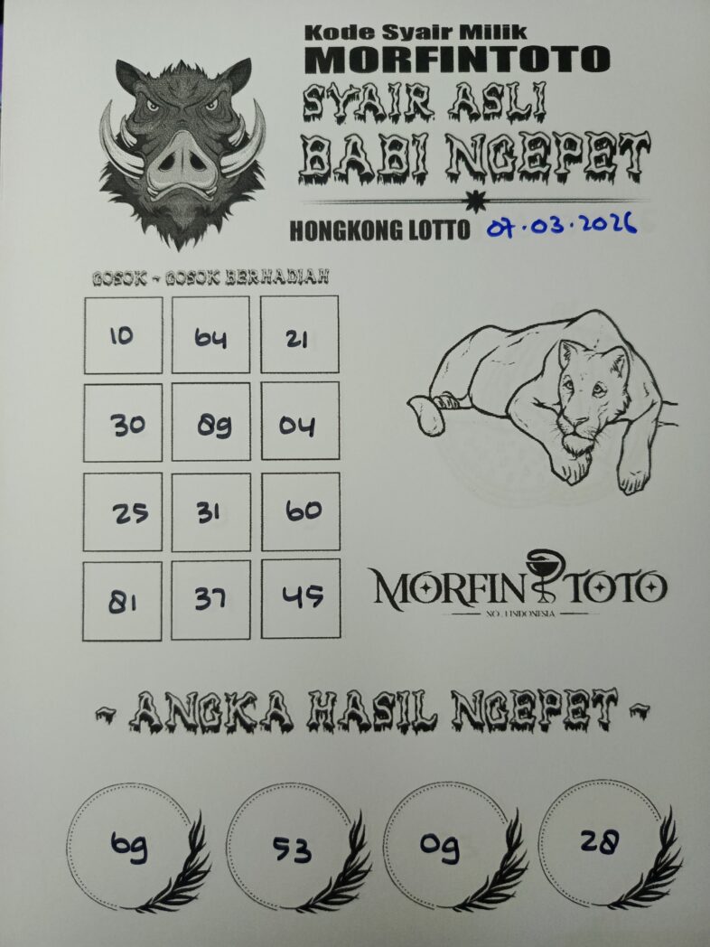 SYAIR TOGEL BABI NGEPET HONGKONG LOTTO 07 MARET 2026
