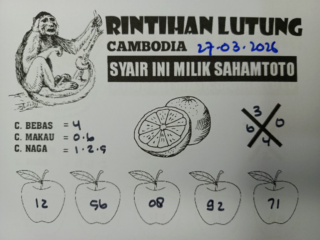 Syair Rintihan Lutung Cambodia Pools Hari ini Jumat 27 Maret 2026