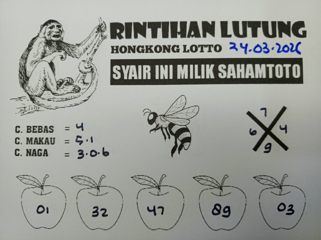Syair Rintihan Lutung HONGKONG LOTTO Hari ini Selasa 24 Maret 2026