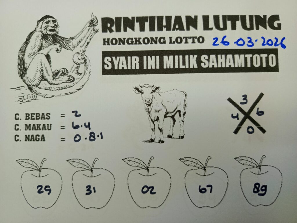 Syair Rintihan Lutung Hongkong lotto  Hari ini Kamis 26 Maret 2026