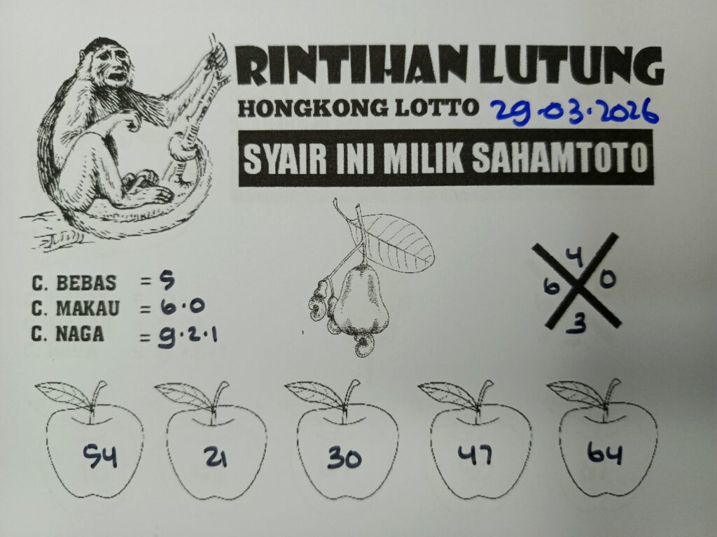 Syair Rintihan Lutung Hongkong LOTTO Hari ini Minggu 29 Maret 2026