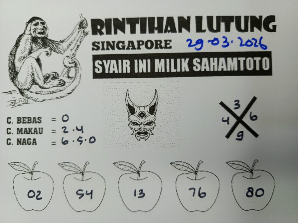 Syair Rintihan Lutung Singapore Pools Hari ini Minggu 29 Maret 2026