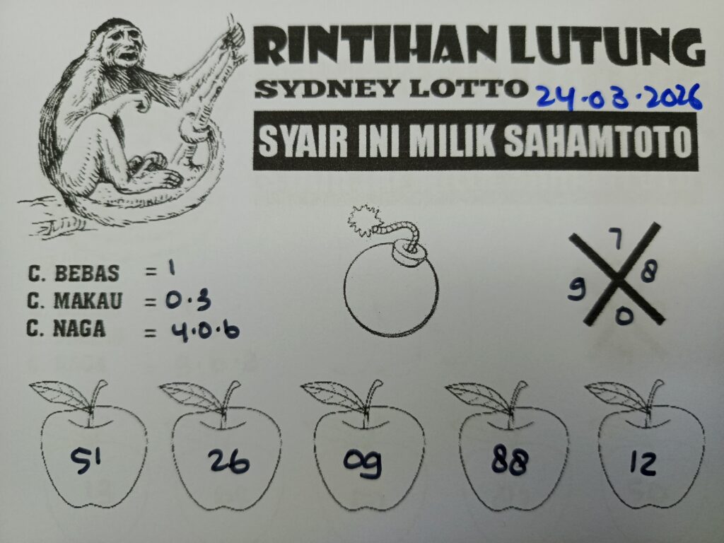 Syair Rintihan Lutung SYDNEY LOTTO Hari ini Selasa 24 Maret 2026