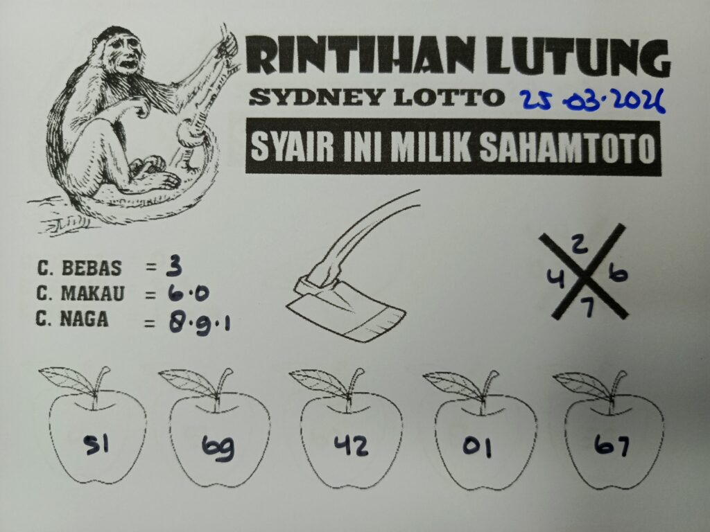 Syair Rintihan Lutung SYDNEY LOTTO Hari ini Rabu 25 Maret 2026