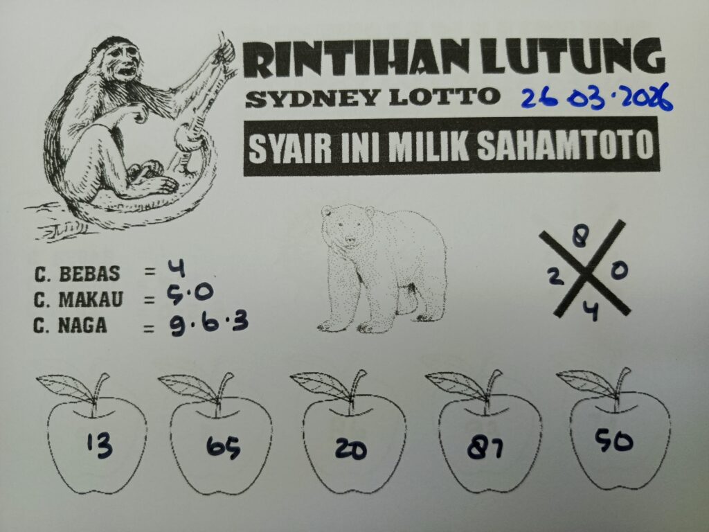 Syair Rintihan Lutung SYDNEY LOTTO Hari ini Kamis 26 Maret 2026