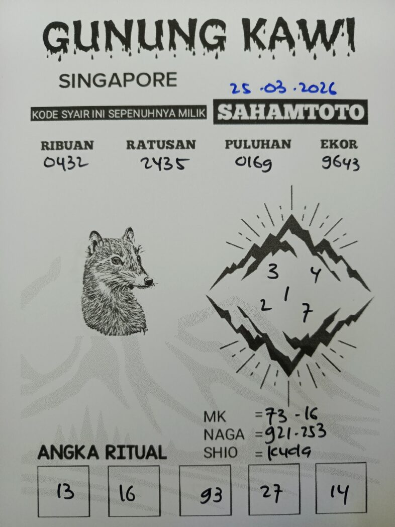 Syair Gunung Kawi SINGAPORE Pools Hari ini Rabu 25 Maret 2026