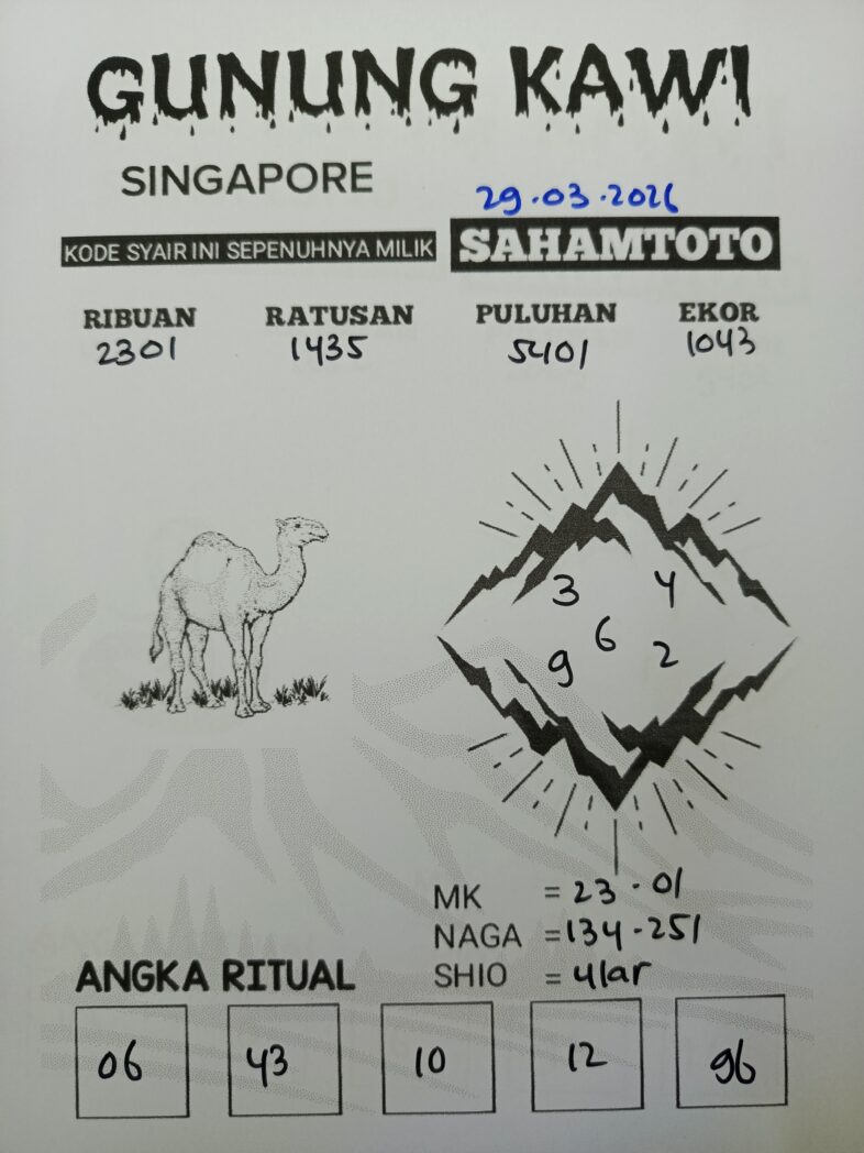 Syair Gunung Kawi Singapore Pools Hari ini Minggu 29 Maret 2026