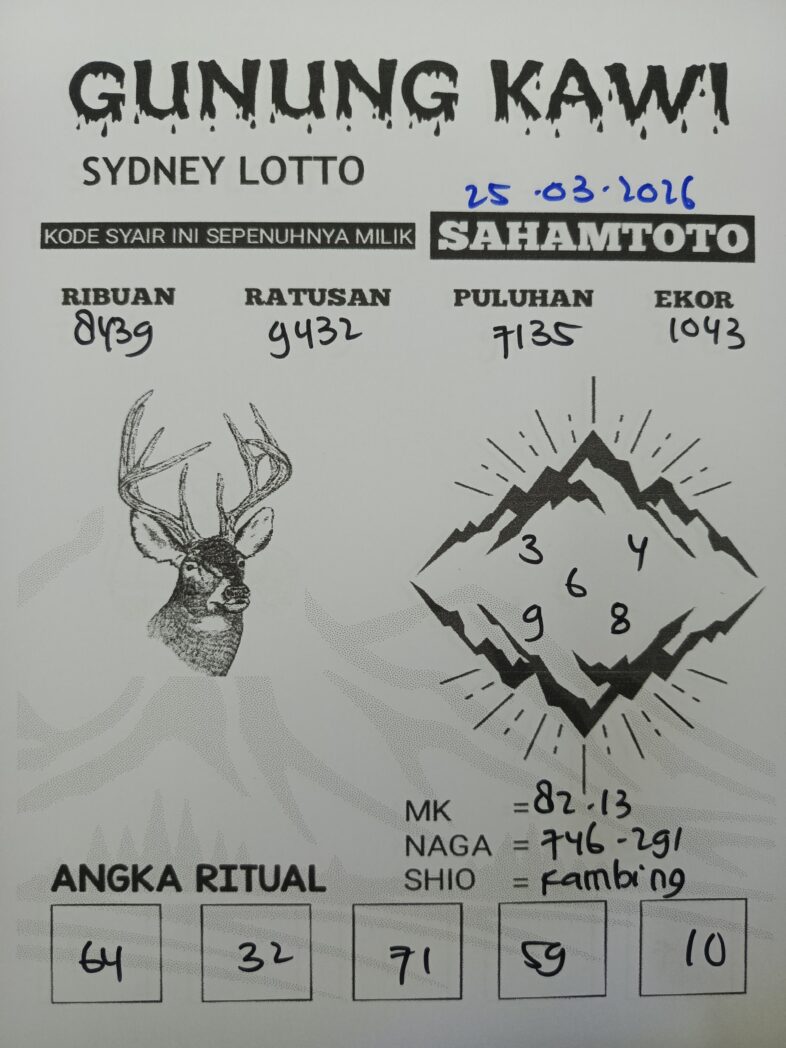Syair Gunung Kawi SYDNEY LOTTO Hari ini Rabu 25 Maret 2026