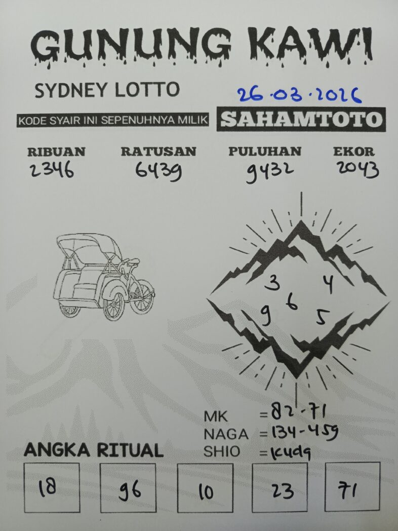 Syair Gunung Kawi SYDNEY LOTTO Hari ini Kamis 26 Maret 2026