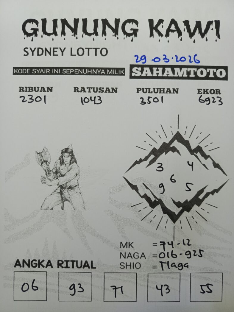 Syair Gunung Kawi SYDNEY LOTTO Hari ini Minggu 29 Maret 2026