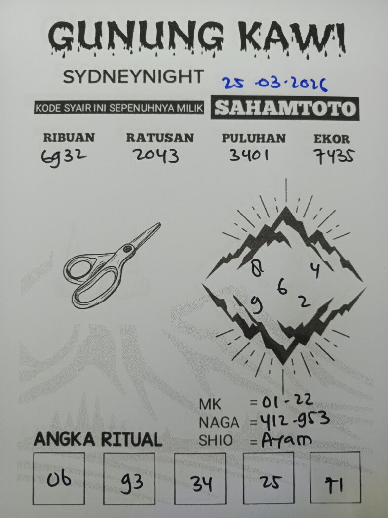Syair Gunung Kawi SydneyNight Hari ini Rabu, 25 Maret 2026