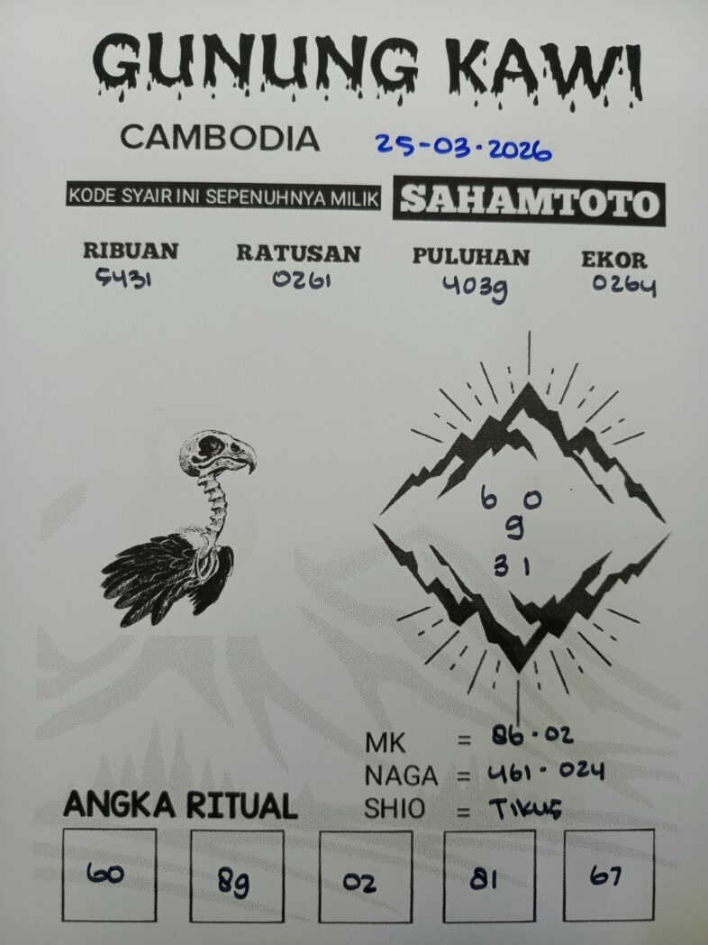Syair Gunung Kawi Cambodia Pools Hari ini Rabu 25 Maret 2026
