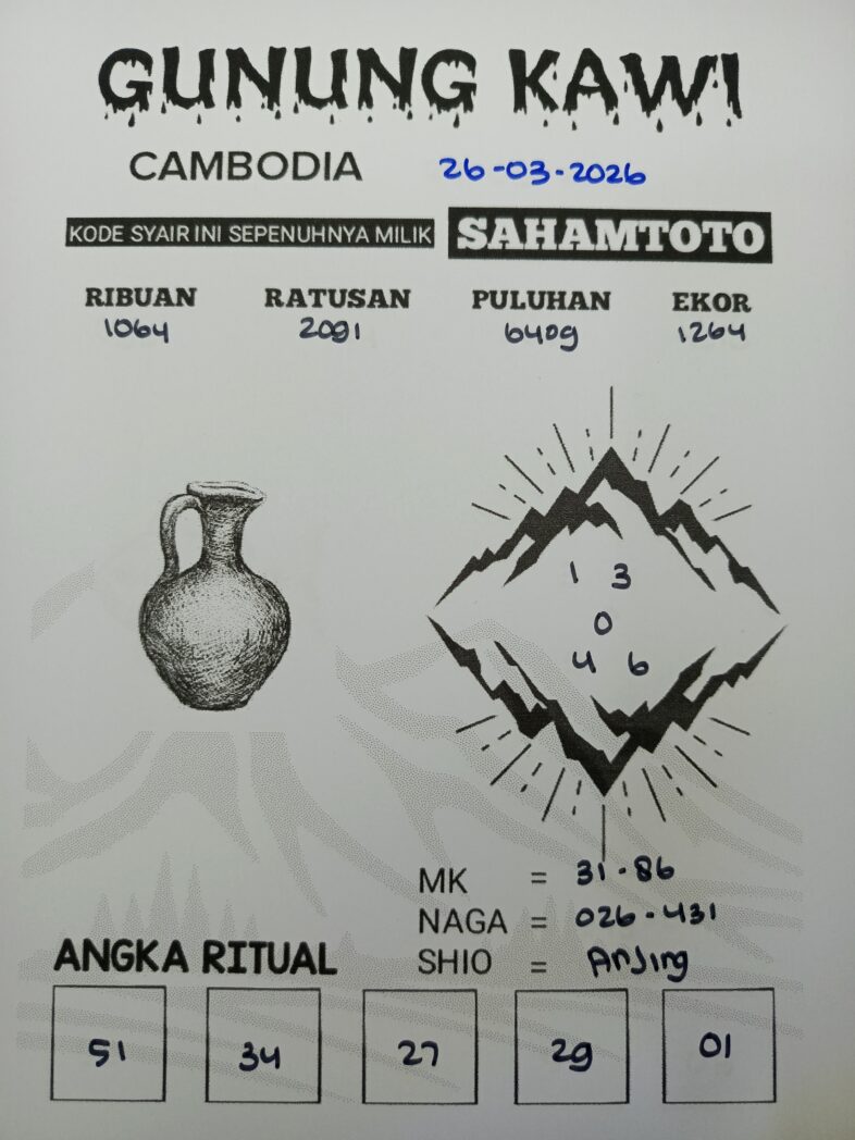 Syair Gunung Kawi Cambodia Pools Hari ini Kamis 26 Maret 2026