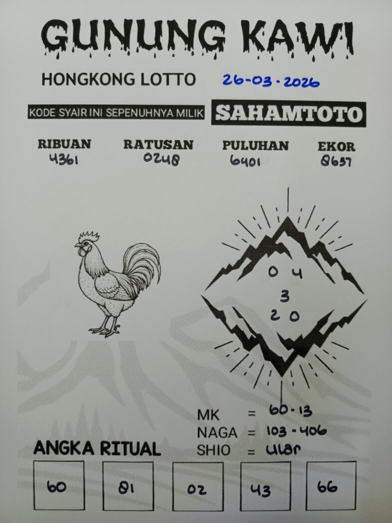 Syair Gunung Kawi Hongkong lotto  Hari ini Kamis 26 Maret 2026