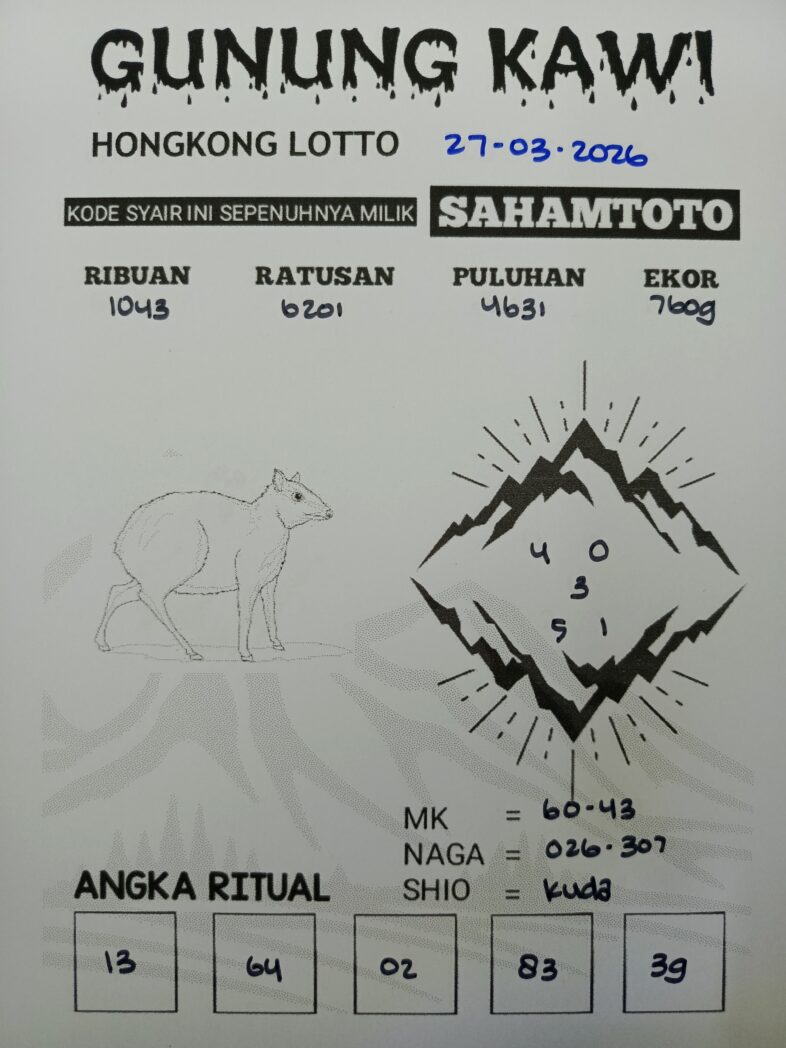 Syair Gunung Kawi HONGKONG LOTTO Hari ini Jumat 27 Maret 2026