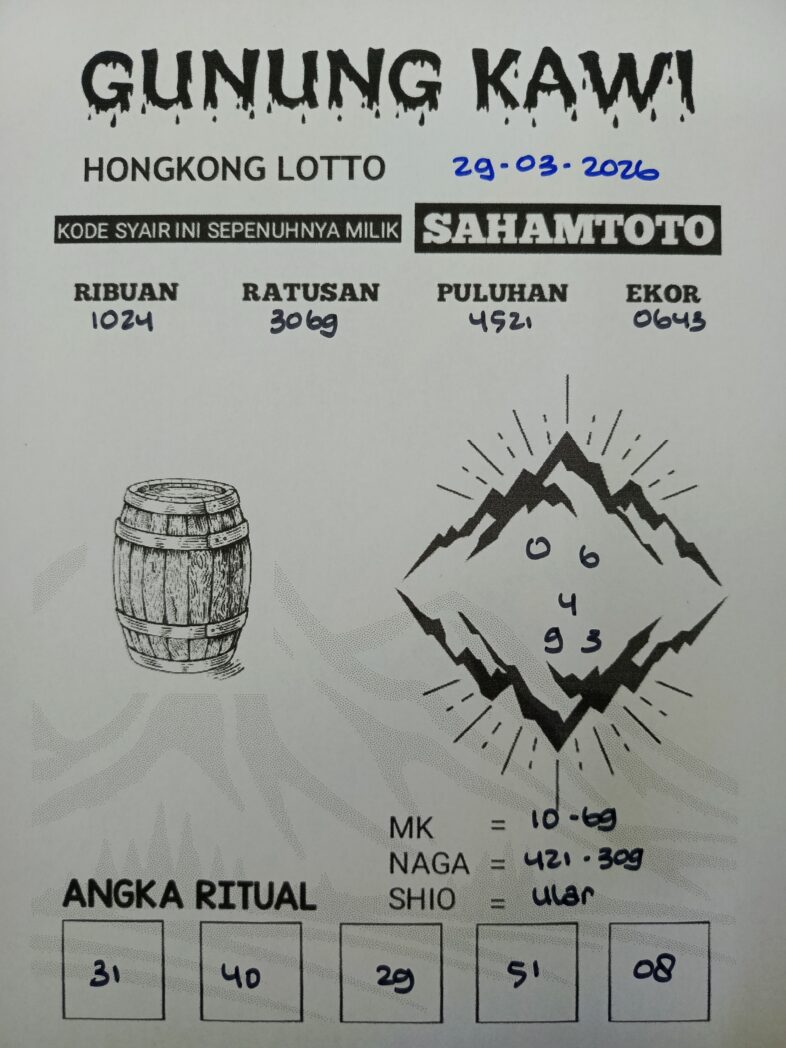 Syair Gunung Kawi Hongkong LOTTO Hari ini Minggu 29 Maret 2026