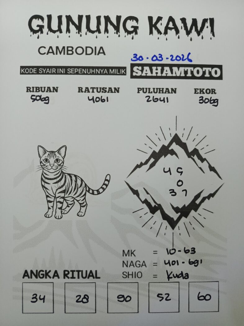 Syair Gunung Kawi Cambodia Pools Hari ini Senin, 30 Maret 2026