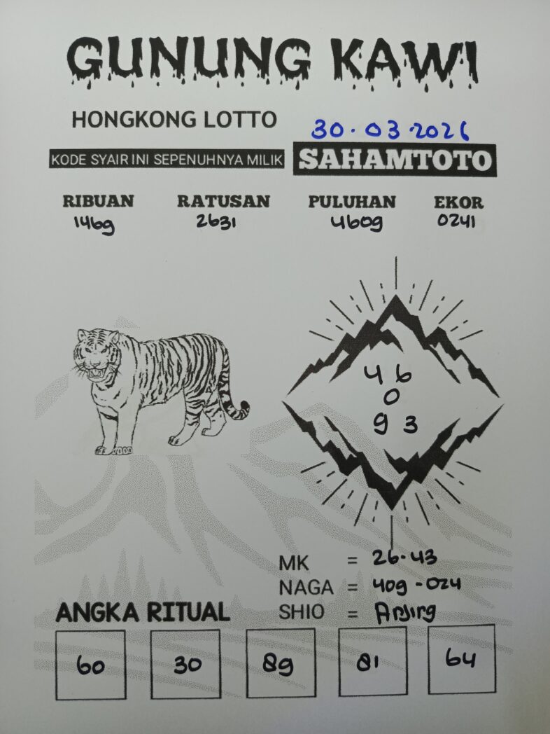 Syair Gunung Kawi HONGKONG LOTTO Hari ini Senin, 30 Maret 2026