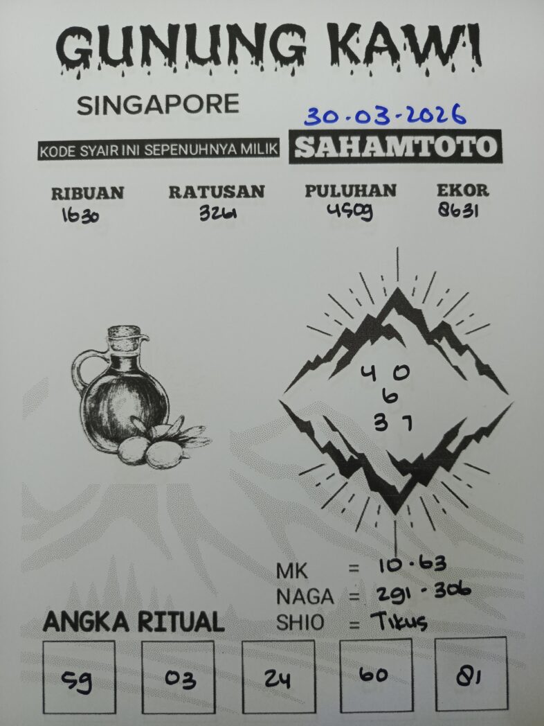 Syair Gunung Kawi SINGAPORE Pools Hari ini Senin, 30 Maret 2026
