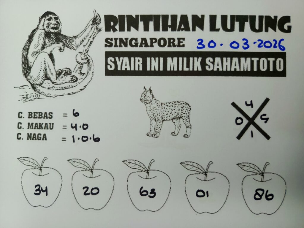 Syair Rintihan Lutung SINGAPORE Pools Hari ini Senin, 30 Maret 2026