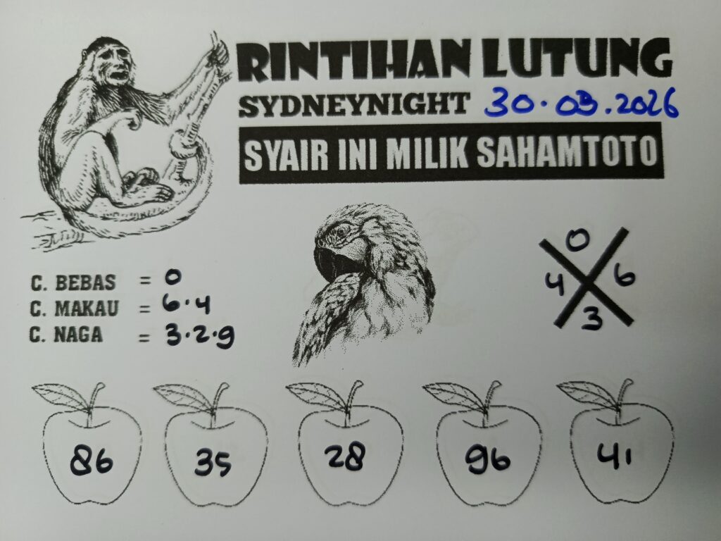 Syair Rintihan Lutung SydneyNight Hari ini Senin, 30 Maret 2026