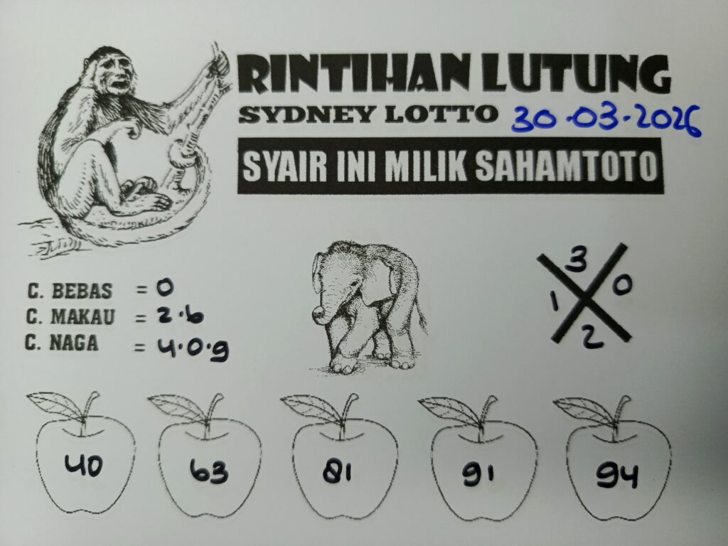 Syair Rintihan Lutung SYDNEY LOTTO Hari ini Senin, 30 Maret 2026