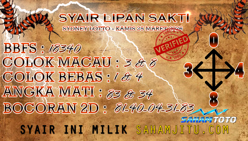 Syair lipan sakti SYDNEY LOTTO Hari ini Kamis 26 Maret 2026