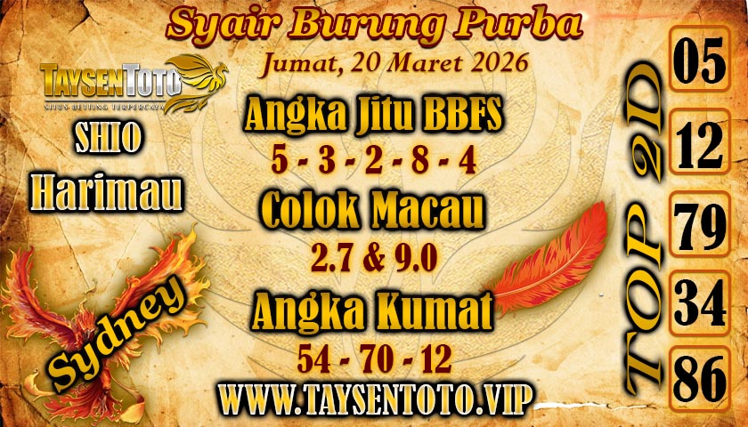 Syair Burung Purba Sydney Hari ini Jumat, 20 Maret 2026