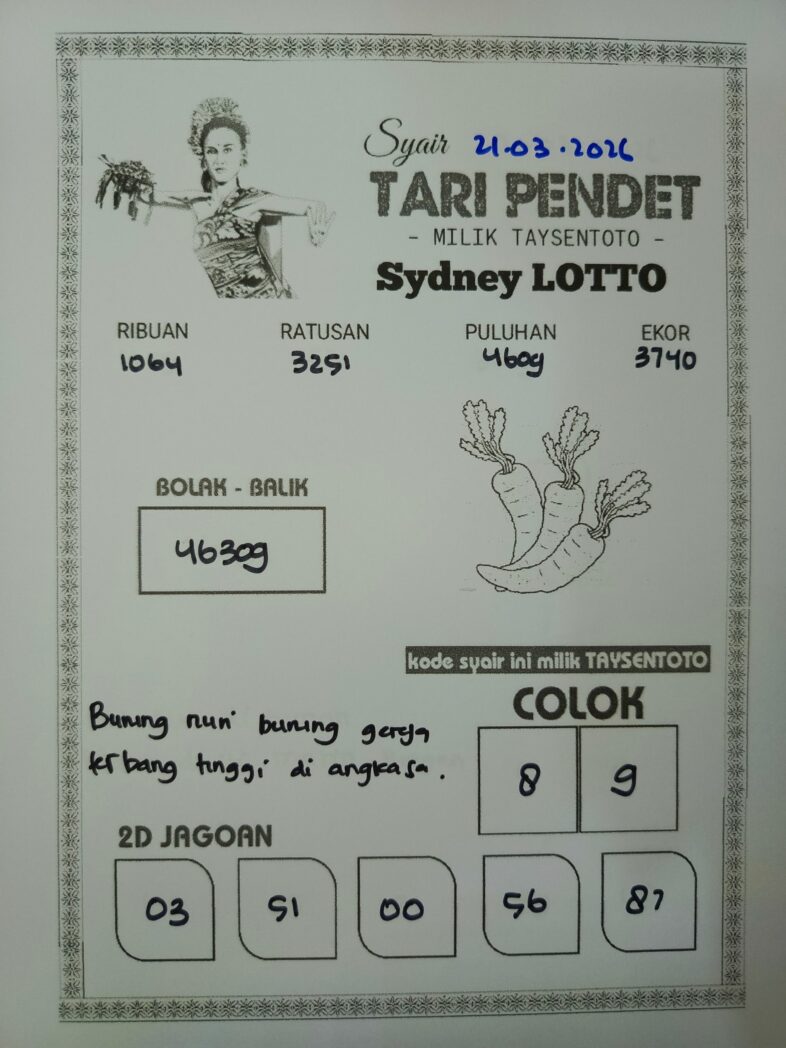 Syair Tari Pendet Sydney Hari ini Sabtu, 21 Maret 2026