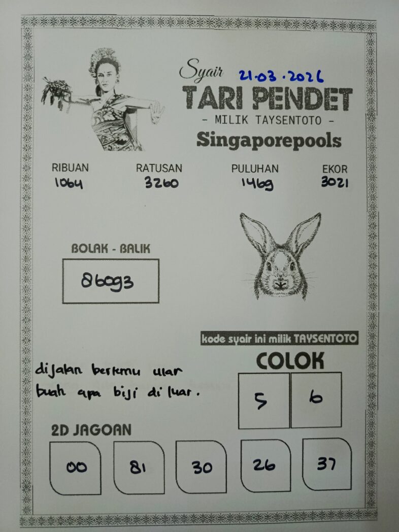 Syair Tari Pendet SGP Hari ini Sabtu, 21 Maret 2026