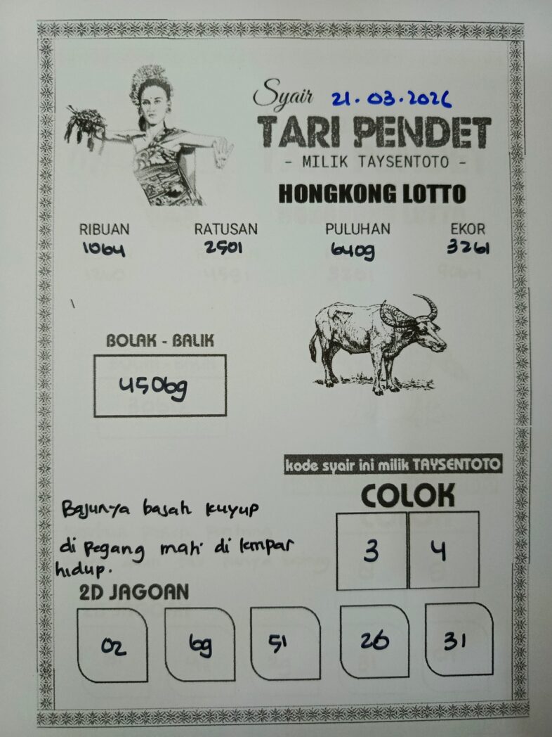 Syair Tari Pendet HK Hari Sabtu, 21 Maret 2026