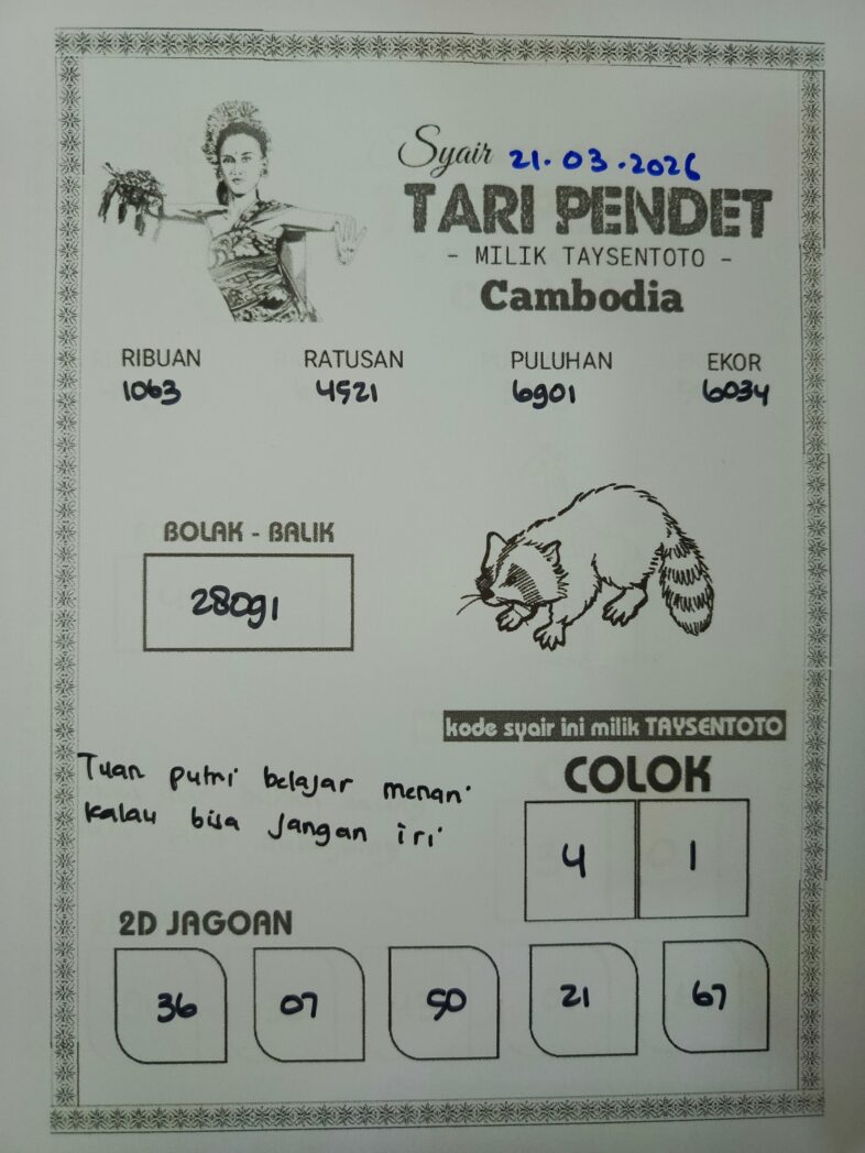 Syair Tari Pendet Cambodia Hari Ini Sabtu, 21 Maret 2026