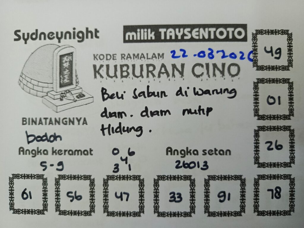 Syair Kuburan Cino SydneyNight Hari ini Minggu, 22 Maret 2026