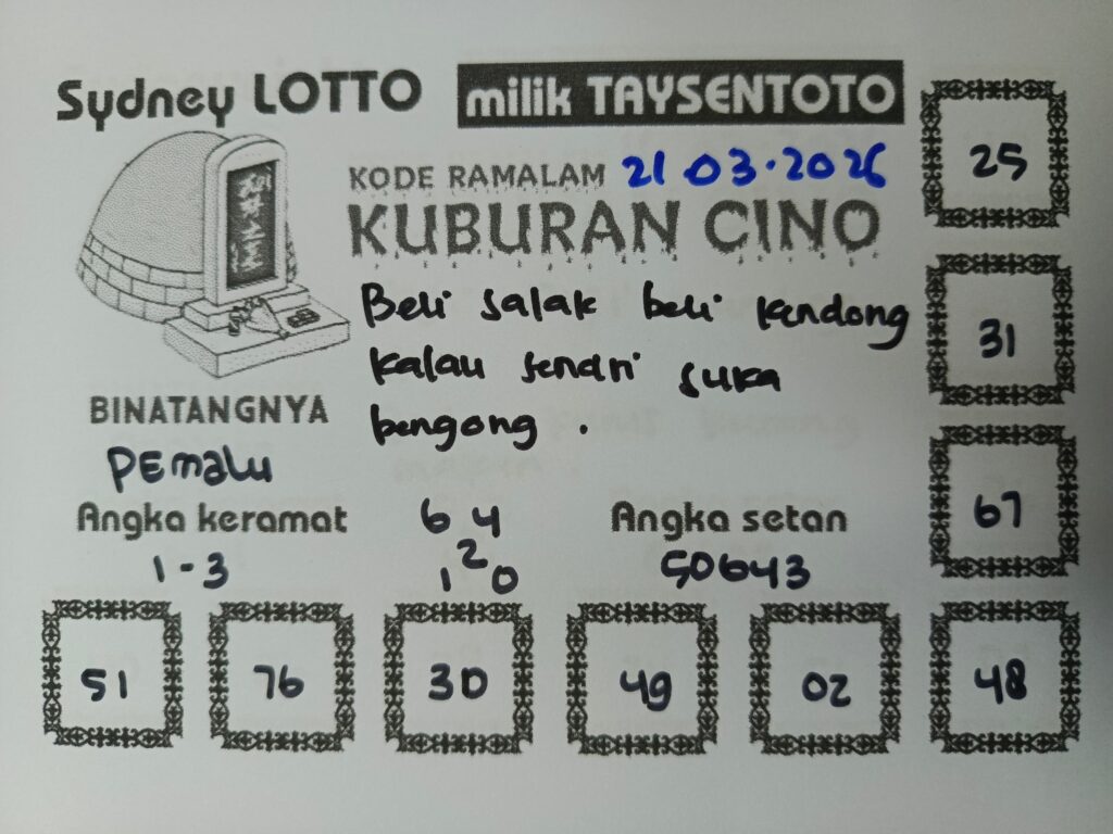 Syair Kuburan Cino Sydney Hari ini Sabtu, 21 Maret 2026