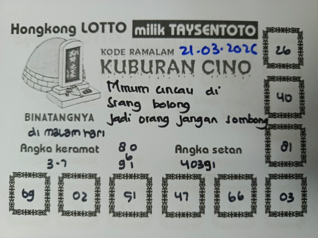 Syair Kuburan Cino HK Hari Sabtu, 21 Maret 2026