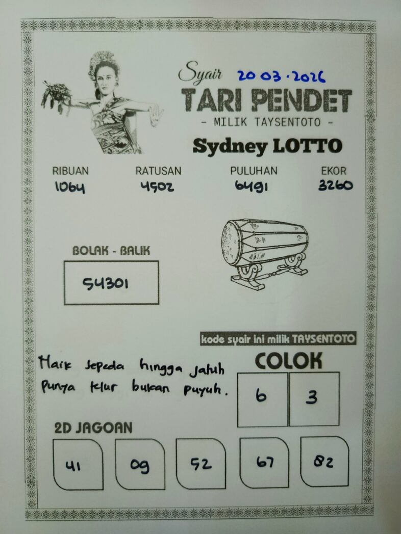 Syair Tari Pendet Sydney Hari ini Jumat, 20 Maret 2026