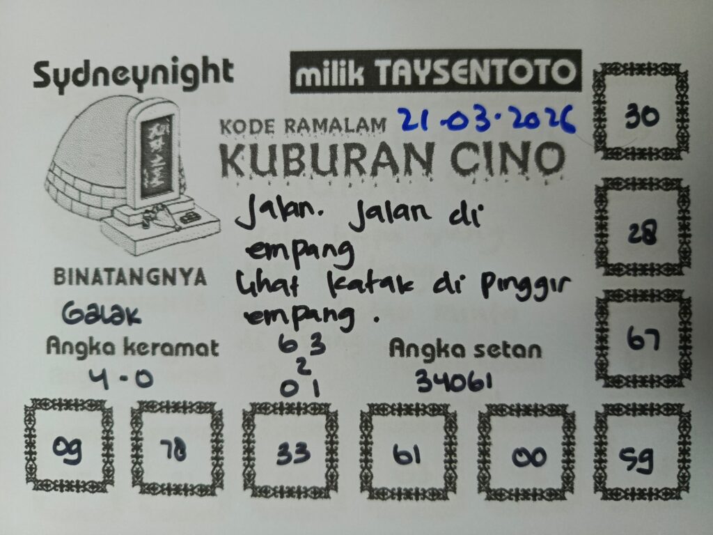 Syair Kuburan Cino SydneyNight Hari ini Sabtu, 21 Maret 2026