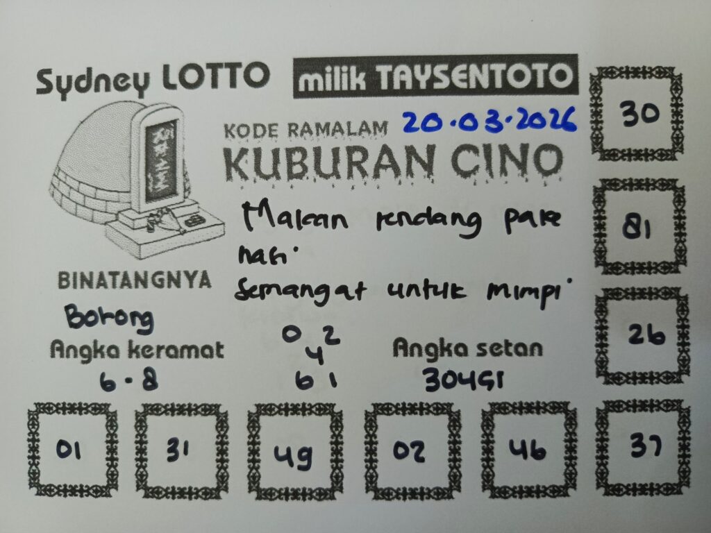Syair Kuburan Cino Sydney Hari ini Jumat, 20 Maret 2026