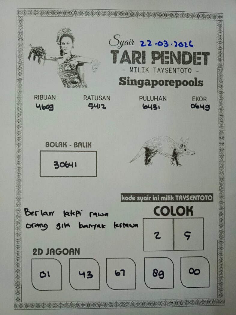 Syair Tari Pendet SGP Hari ini Minggu, 22 Maret 2026